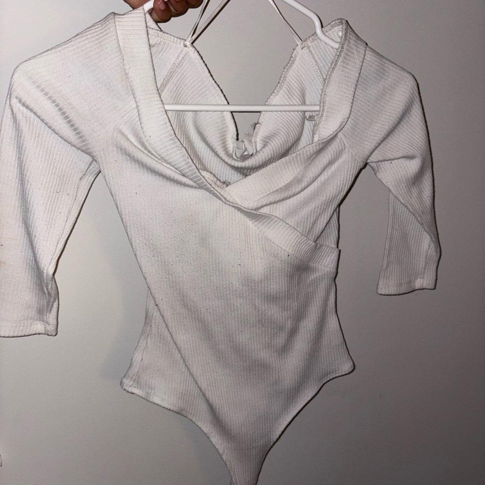 Astr White Ribbed Bodysuit